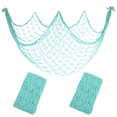 2 Pack Decoractive Fishing Net 80x40 Inch, 3mm Thickness Light Blue Natural Cotton Large Picture Wall Hanging Fish Net, Party Decorations Fishnet for Nautical Pirate Beach Mermaid Themed Party - color: Light Blue, size: Large - 2 Pack