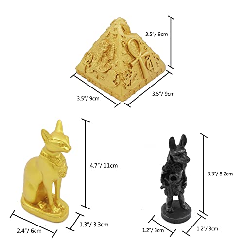 Egyptian Pyramid Anubis Bastet Fish Tank Decor Decorations (Set of 3) Statue Sculpture Reptile Turtle Lizard Spider Tanks Terrarium Ornament Pet - color: Pyramid Anubis Bastet