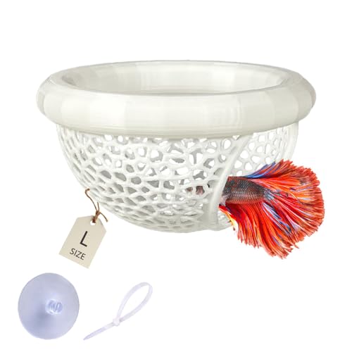 Floating Betta Hammock with Suction Cup, Shrimp Cave, Betta Fish Feeding Rings,3D Printed Aquarium Decor (White, Large) - color: White, size: Large