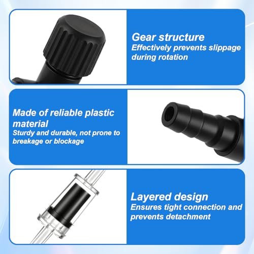 Psyqtsuary Aquarium Air Pump Accessories, 12 Pcs One Way Check Valve Aquarium Plastic Aquarium Air Valve for Fish Tank 3/16" Aquariums Tubing (6 Check Valves +6 Control Valves) (Black)