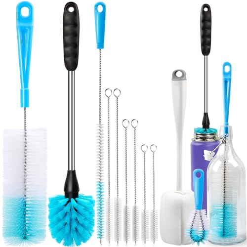 Holikme Bottle Brush Tube Cleaning Lab Set with Long Handle, Cup Cleaner for Washing Narrow Neck Beer Wine Decanter Pipes Lids Sinks Cap Covers, White - color: White