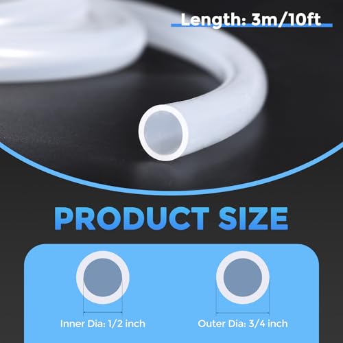 Silicone Tubing,1/2" ID x 3/4" OD Pure Silicon Tube High Temp Silicone Hose [for Home Brewing Wine Making, Beer Line, Aquarium]-10 ft Length/Clear - size: 1/2" ID x 3/4" OD, style: 10 Feet