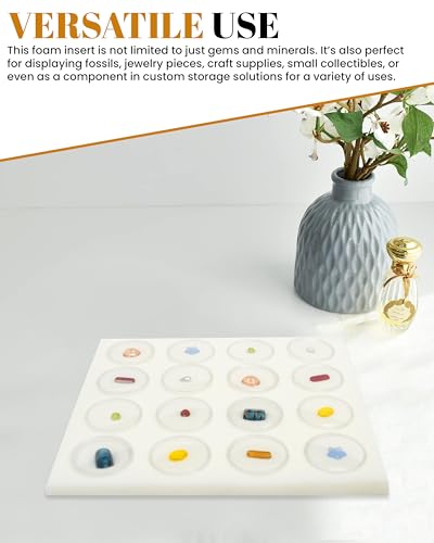 Novel Box Gem Jars 16 Medium Size Gemstone tray | White Tray Foam Sheet 7.8X7.8X0.75 | Jewelry Display Rock Storage Box Insert | Gemstone display Trays for Collectibles - color: White Foam Liner with 16 Gem Jars