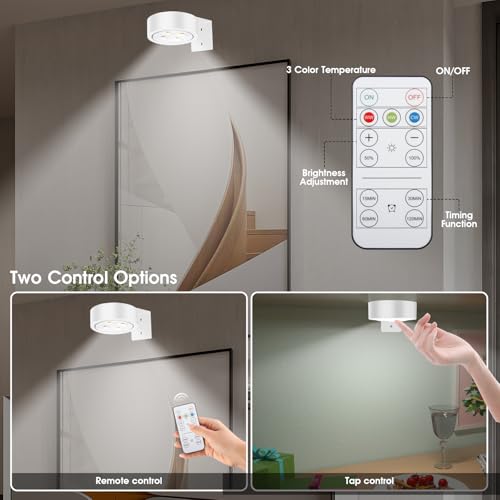 Picture Lights for Wall, 3 Lighting Modes Magnetic Art Display Light,Rechargeable Battery Operated Led Painting Light with Remote Control Dimmable & Timer,3Pack White - color: White, size: 3 Pack