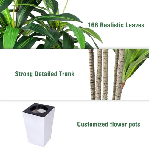 Artificial Dracaena Tree with White Tall Planter, 7ft Tall Potted Artificial Dracaena Silk Plant, Fake Yucca Tree Plant, Home Office Floor Room Decor Plants Indoor Outdoor, Housewarming Gift - color: Dracaena Plant 7ft
