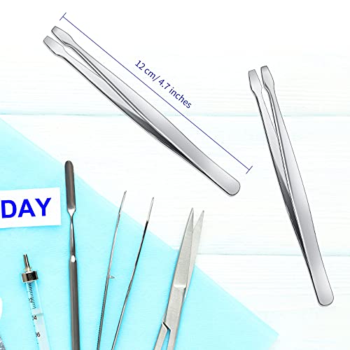 Zhehao 2 Pieces Flat Tip Tweezer Blunt Tip Tweezers Feeding Tongs Stainless Steel Lab Forceps with Straight Flat Scientific Forceps Lab Tweezers for Laboratory Work, Jewelry Making Craft, 4.75 Inches