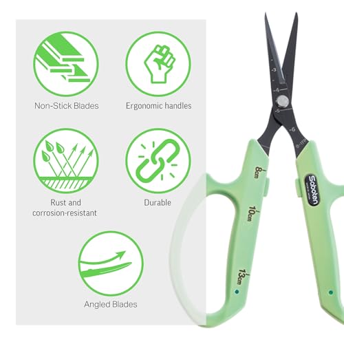 Saboten Fluorine Coated Angled Blade Trimming Scissors Green PT-2 160mm Precision Gardening Bonsai and Floral Shears Made in Japan - color: Green, size: Non-Stick Angled Blade