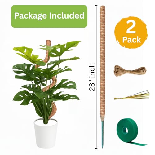 2 Pack 28" Bendable Moss Pole Monstera Plant Support | Monstera Moss Pole for Plants Indoor for Climbing Indoor Potted Plants | Stackable Plant Stakes for Pothos, Philodendron, & Eco Friendly