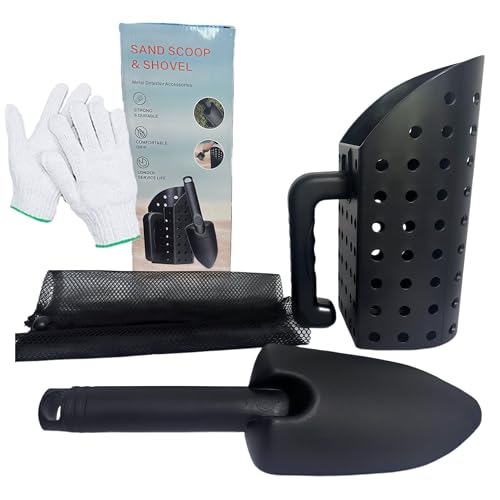 Metal Detector Accessories Kit – Sand Scoop & Metal Detector Shovel, Sand Sifter for Beach, Heavy-Duty Lightweight Tools-Come with Mesh Bag and Gloves