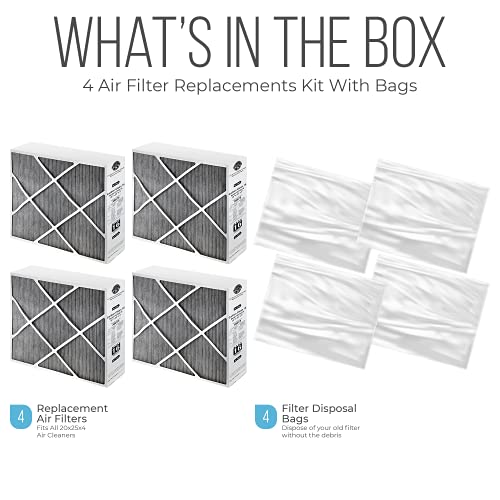 Lennox 20x25x5 Furnace Filter, X6675 Filter Replacement, Merv 16 Carbon Clean Filter Media with Homequip Disposal Bag 4-Pack (Actual Size: 19.8 x 24.8 x 4.3 Inches)