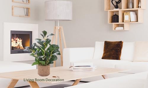 12.6" Fake Plants in Brown Ceramic Vase Realistic Ficus Leaf Faux Plant for Desk Book Shelf Bathroom Office Kitchen Counter Bedroom Small Space Ready to Display Artificial Indoor Plant Decor