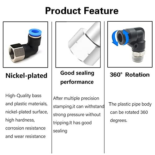 CEKER 4MM Female Elbow Airlines Push Fittings 90 Degree Push to Connect Fittings Air Fittings, PL 4mm Tubing Od x 1/4" Npt Thread Pneumatic Push In Connectors Quick Connect Tube Fittings 5Packs - size: 4MM X 1/4" FNPT
