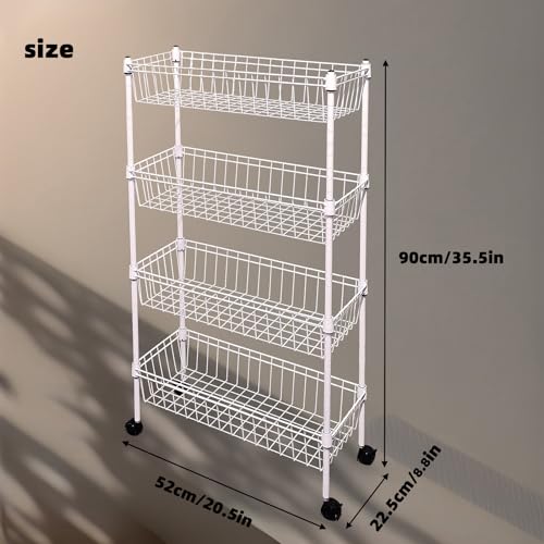 NSF white 4-layer storage rack, refrigerator crevice rack, washing machine crevice rack, laundry room dirty clothes storage, multifunctional household epoxy resin deep mesh basket - size: 4-White H basket