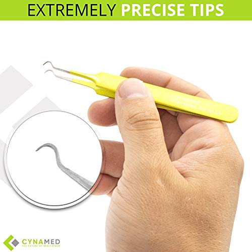 Blackhead Tweezer - Professional Curved Steel Tip Surgical Comedone & Splinter Extractor. Ideal Blemish & Acne Remover Tool Means Flawless Facial Skin (Yellow) - color: Yellow