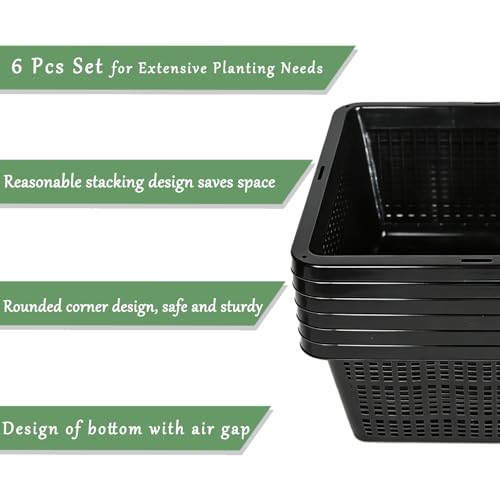 6 Pack Square Aquatic Plant Planter Basket - 7 Inch (18cm) Mesh Pond Plant Pots, Plastic Slotted Design for Water Garden, Aquaponics & Hydroponics Outdoor Use