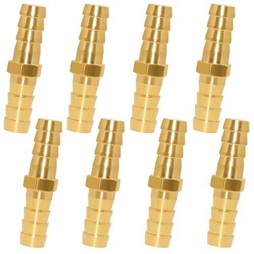 Uenede 8PCS Brass 1/4"OD Barb Splicer Mender Hose Barb Fitting Straight 2-Way Union Garden Hose Repair Fittings for Water/Oil/Gas - size: 1/4" Barb, style: Straight (2 Way)