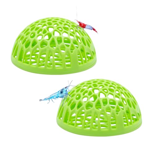 2-Pack Green Shrimp Hideouts – Hollow Half-Sphere Aquarium Caves for Shrimp, Betta Fish & Nano Tanks | Decorative Shelter for Breeding and Molting - color: Green