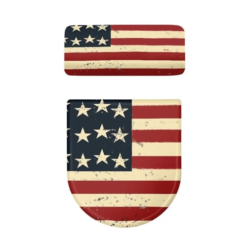 Vintage American Flag 2 Pack Novelty Toilet Lid Cover Set Stars US Flag Standard Toilet Seat Lid Covers July 4th Travel-Friendly Toilet Tank Cover - color: Vintage American Flag