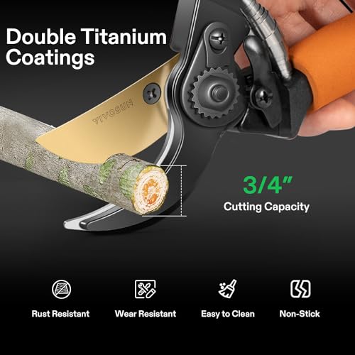 VIVOSUN 8.5" Bypass Pruning Shears for Gardening, Heavy-Duty Garden Scissors, Ultra Sharp Pruners with 3/4 in. Cut Capacity SK5 Blades, Thick Cushion-Covered Handle and Safety Lock - style: Soft Grip Pruner