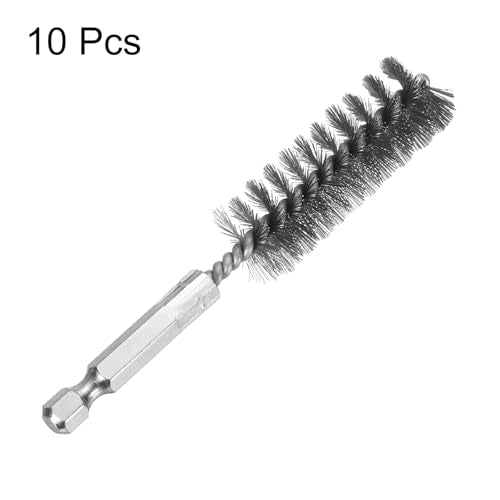 HARFINGTON 10Pcs Stainless Steel Bore Brush 18mm Dia 4" Long Cleaning Twisted Wire Brush with Handle 1/4" Hex Shank for Tubes, Ports, Bearings - size: 18mm