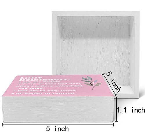 SRADMO Inspirational Little Reminders Wood Box Sign Desk Decor, Inspirational Desk Decor, College Motivational Positive Affirmation Gifts Box Sign For Office Home Dorm Tabletop Decoration(Pink) - color: pink, size: 5″×5″