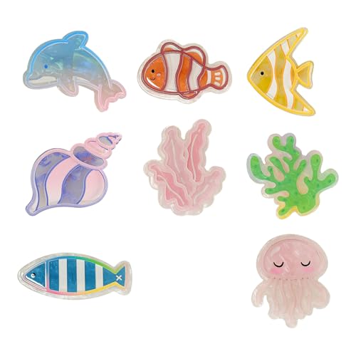 8 Pcs Ocean Marine Animal Hair Clips - Aquatic Plants, Fish, Jellyfish, Conch, Dolphin - Sea Animal Alligator Clips, Stylish Hair Accessories for Girls, Suitable for Thick or Thin Hair