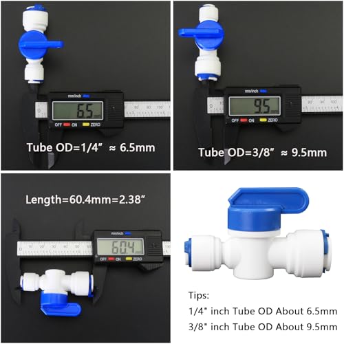 1/4" to 3/8" Push-Fit Fittings Set for RO System, 5 Pcs | Includes globe valve, 3-way tee, elbow & straight coupling for 5-stage reverse osmosis RO DIY water purification systems. - style: 1/4 turn 3/8 quick connect straight elbow three-way ball valve col
