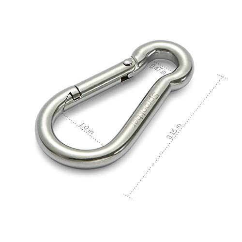 sprookber Stainless Steel Spring Snap Hook Carabiner - 304 Stainless Steel Caribeener Clips, Set of 6 - size: 3.15 Inch