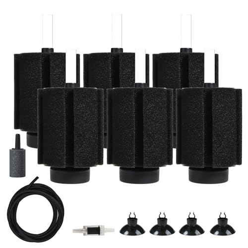 ALEGI Aquarium Sponge Filter 40 Gallon,Quiet Sponge Filter with Air Stone for Betta Fry Shrimp and Small Fish (6 pcs) - size: 6 pcs