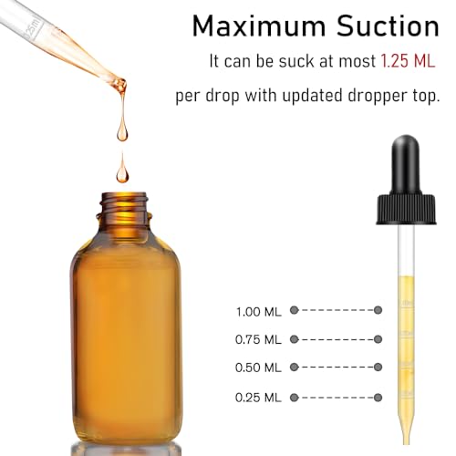 Bumobum 2 Pack Amber and Blue Dropper Bottles, 4oz Glass Bottle with Dropper for Essential Oils with Funnel, Labels & Pipette, Tincture Bottles with Dropper(Unbreakable Plastic Eye Dropper) - color: Amber and Blue