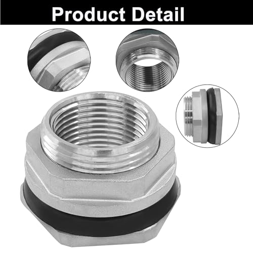 Murtenze 1" Bulkhead Water Tank Connector, Stainless Steel Water Tank Fitting Thru-bulk Adapter, Water Pipe Connector for Rain Barrels/Aquariums/Water Tanks - size: 1 Inch
