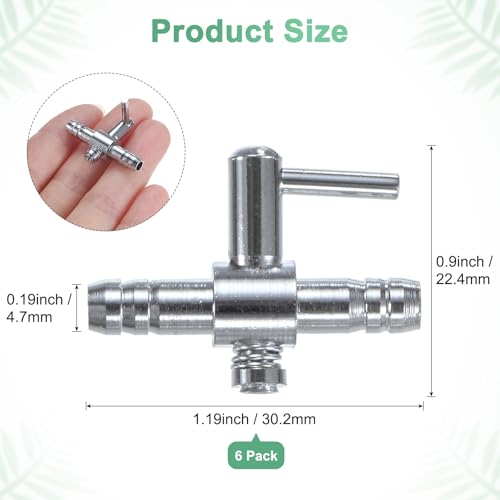 M METERXITY 6PCS Aquarium Air Valve, 1/5" ID Bright Silver Straight Way Fish Tank Air Flow Control Lever Pump Copper Nickel Plated Airline Valve for Air Pump/Air Transfer System