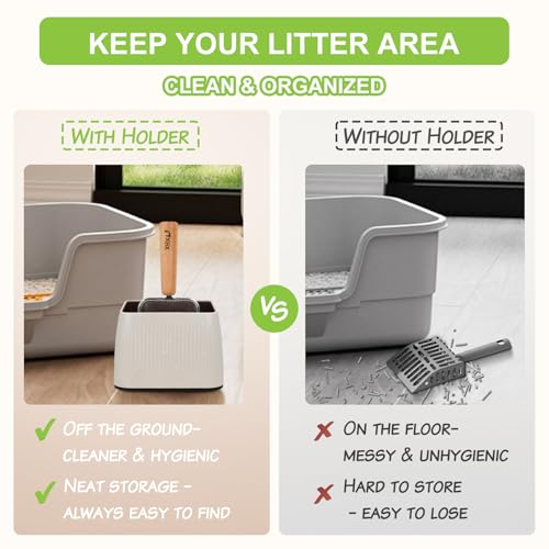 XBX Cat Litter Scoop with Holder, Metal Mesh Litter Scoop with Beech Wood Grip,Stainless Steel Litter Scooper with Fine Holes, Easy Sifting Litter Box Cleaning Tool