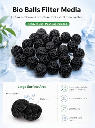 J-star 100 PCS 0.62-Inch (16mm) Bio Filter Balls for Aquarium Pond, Fish Tank Bio Filter Media for Freshwater & Saltwater, Canister Filter Sump Wet/Dry Trickle Filter, Includes 1 Mesh Bag - size: 100pc/16mm