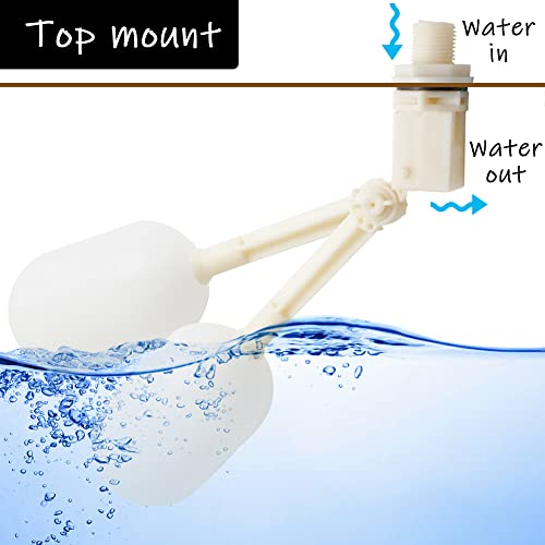 Uenede 2PCS Float Ball Valve DN15 1/2" Male Thread PE Floating Ball ABS Valve Automatic Switch for Pool, Livestock Water Trough, Aquariums, Aquaculture, Hydroponics and Reservoir Water Level Control