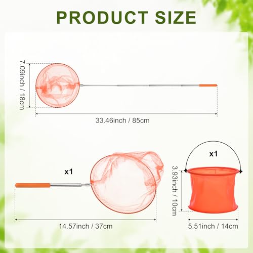 M METERXITY 1-Set Telescopic Fishing Net for Teenagers, Extendable 18.89 Inches Adjustable Handle Small Nets with Bucket for Catching Bug/Small Fish/Shrimp/Aquarium/Outdoor [Orange]