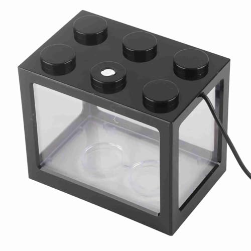 Mini USB LED Aquarium Fish Bowl Plastic Tank with White Light for Desk Tabletop Decor Energy-Saving Office Accent(Black) - color: Black