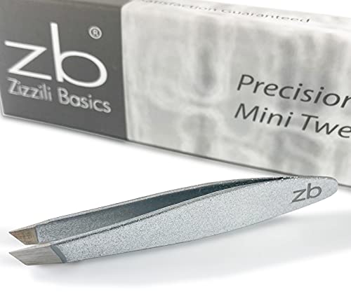 Zizzili Basics Mini Slant Tweezers - Best Tweezers for Eyebrow and Facial Hair Removal - color: Silver