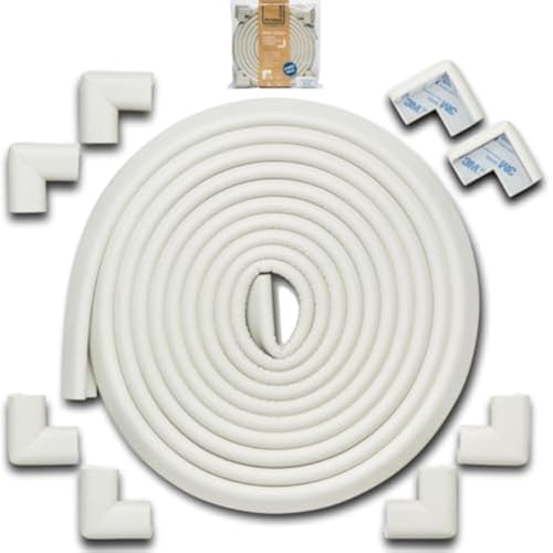 Roving Cove HeftyFit Edge Corner Protector Baby Proofing (Large 18ft Edge 8 Corners), Heavy-Duty, Soft NBR Rubber Foam, Furniture Fireplace Safety Bumper Guard, 3M Adhesive, Oyster White (Off White) - color: Oyster White, size: Large 18 feet