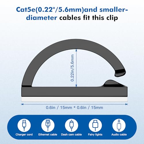 120Pcs Adhesive Cable Clips, Black Small, Cord Holder, Cord Clips for Dash cam, Ethernet Cable, Christmas Lights, USB, Phone Chargers, The Wall, Desk, nightstand, Car - color: Black