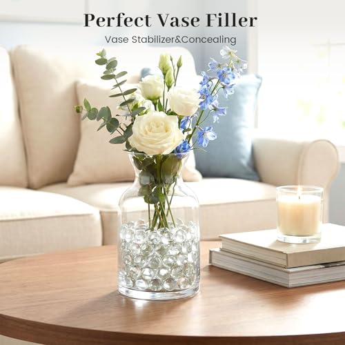 FUTUREPLUSX 1LB Clear Flat Glass Marbles, Vase Filler Glass Pebbles Floral Beads Table Aquarium Gravel Decoration DIY Craft - color: Clear-1