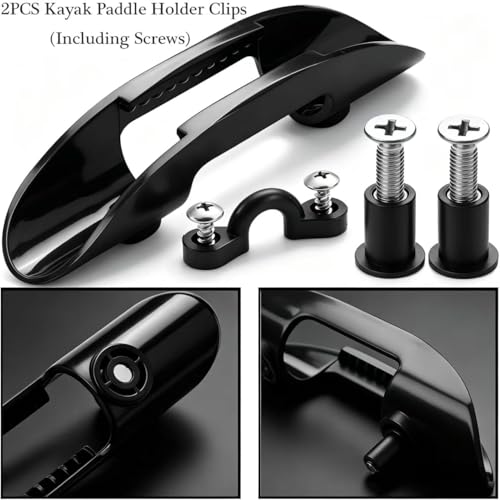 2PCS/4PCS Kayak Paddle Holder Clips with 5Pcs Kayak Pad Eye, Kayak Paddle Clip Deck Mounted Universal Kayak Paddle Clip & Fishing Net Clip