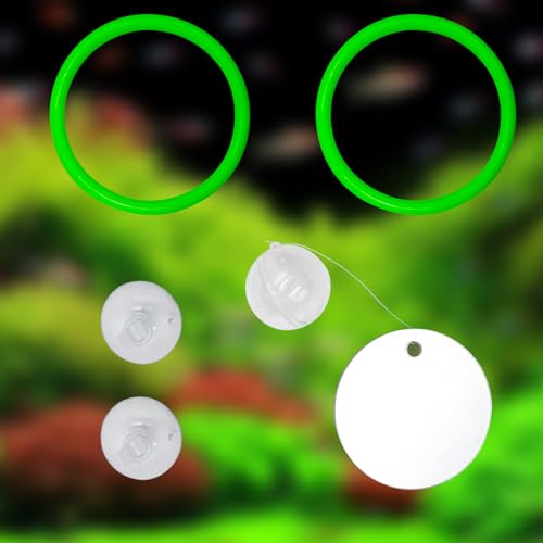 Beta Fish Aquariums Accessories, 1 Fish Mirror with Floating Ball & 2 Exercise Training Ring Toys, Fish Feeding Ring, Betta Fish Toys Set for Tank, Enrichment Toys for Fish - color: green ring