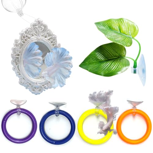 6 Pcs Betta Fish Toy Set, Includes Betta Mirror, Exercise Ring, Leaf-Shaped Hammock, Suitable for Betta Fish Tanks Accessories, Aquariums Decor