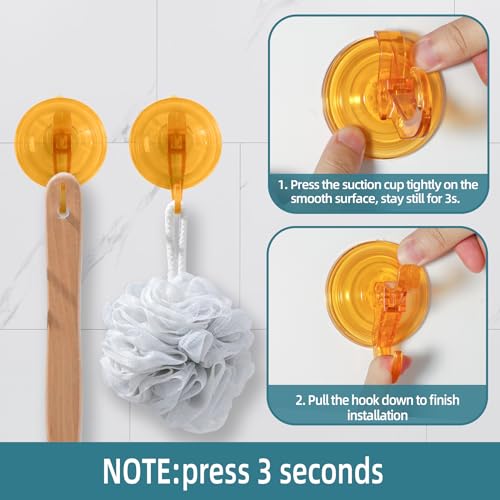 Antimbee 3 Pack Suction Cup Hooks, Wreath Hangers, Removable Small Suction Cups for Shower, Bathroom, Glass, Door, Windows, Kitchen-Up to 11 lbs on Smooth Surface (Transparent Orange) - color: Transparent Orange