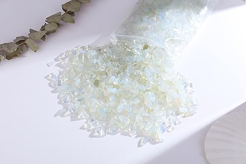 QINJIEJIE Opal Crystals Chips Natural Stone Gravel Bulk Crushed Rocks Pieces Polished Quartz Stone 0.55Lbs Decorative Fish Tank Pebbles Vase Filler Irregular Shaped Tumbled Gemstone for Home - color: Opal, size: 0.55 Pound