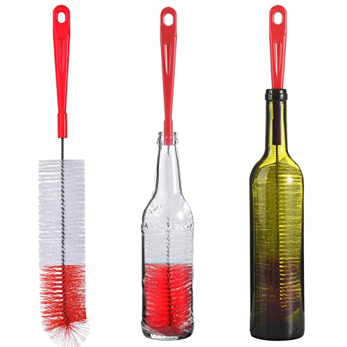 ALINK 3-Pack Long Red Bottle Cleaning Brush for Narrow Neck Beer, Wine, Kombucha, Hydroflask, Thermos, Sport Well, Carafe, Brewing Bottle Cleaner, 16 Inches - color: Red