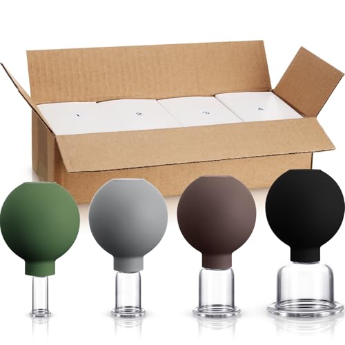 BBTO 4 Pcs Glass Facial Cupping Set Silicone Vacuum Suction Massage Cups Skin Tightening Therapy for Face Body Eyes Back Shoulder Pain(Minimalist) - color: Minimalist