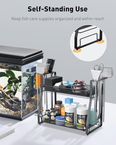 Pawfly Aquarium Tool Organizer, Detachable Metal Fish Tank Accessory Organizer, Aquascaping Tool Storage Rack for Terrariums, Shrimp Tanks & Planted Tanks, Fish Tank Maintenance Tool Holder Shelf