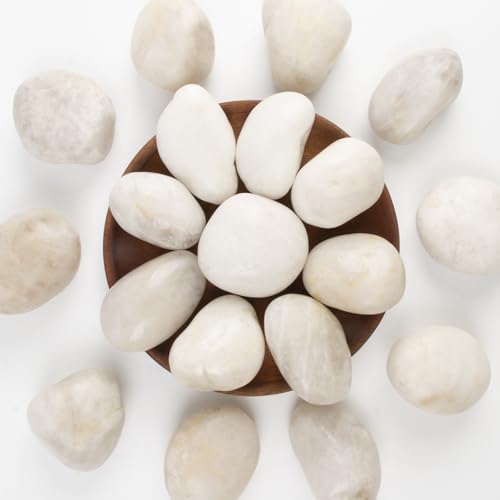 Natural Polished White River Rocks, 2-3 inches, 40 lbs - Perfect for River Rocks in Landscaping, Natural White Decorative Stones, Potted Plant Decorations, and Garden Design (White, Weight: 40 LB) - color: White, size: Weight: 40 LB